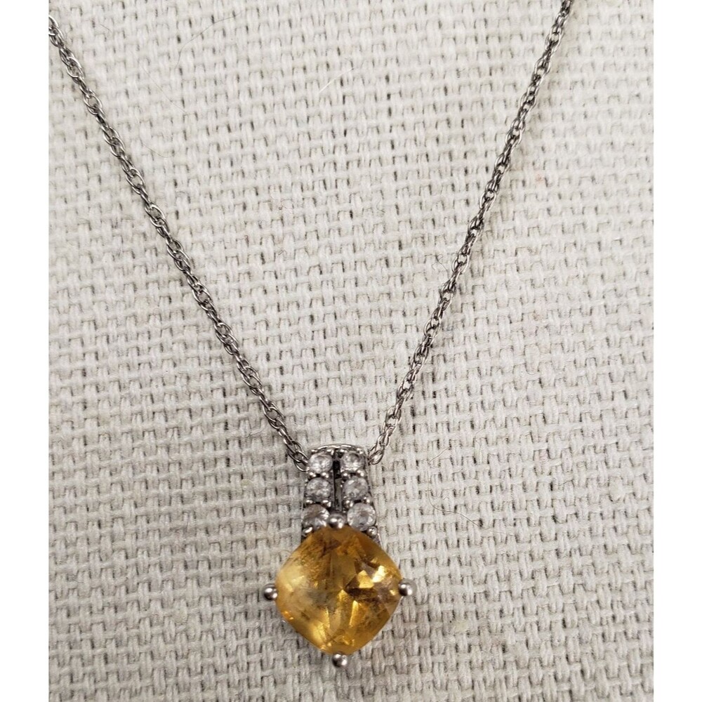 Citriine (6mm) Cushion and 6 Spinel (2mm) Pendant 925 with 18in Necklace Chain - Picture 6 of 16